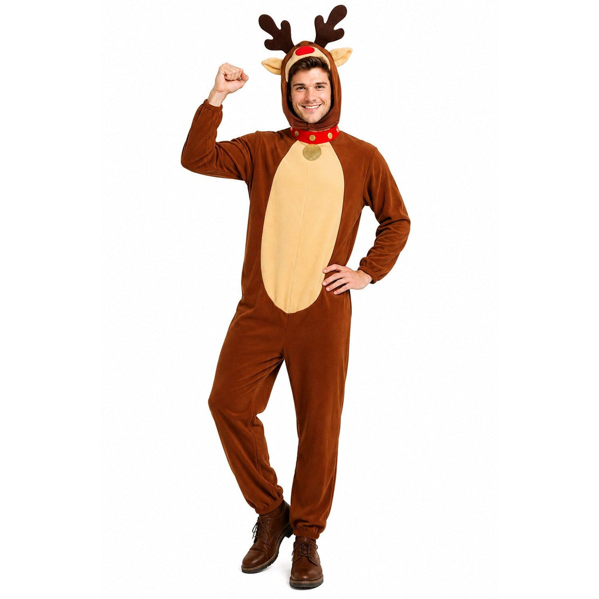 Santa & Red Nose Reindeer Couples Costume Set - Father Christmas Xmas Party Fancy Dress