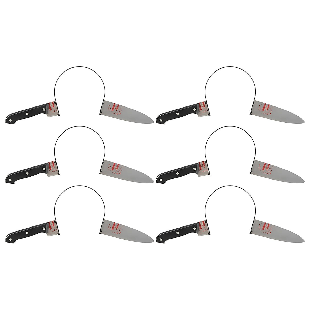 6x Halloween Fake Knife Through Head Headband Bulk Pack - Horror Party Prank Joke