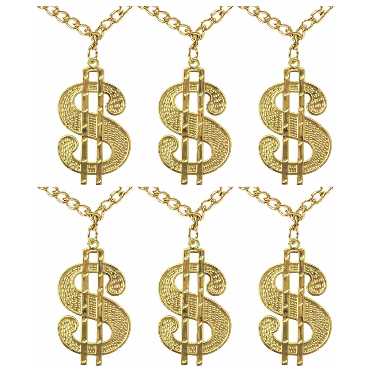 6x Gold Big Daddy Dollar Sign Chain Necklace 10cm Bulk Pack - Rapper/Hip Hop (Costume Accessory)