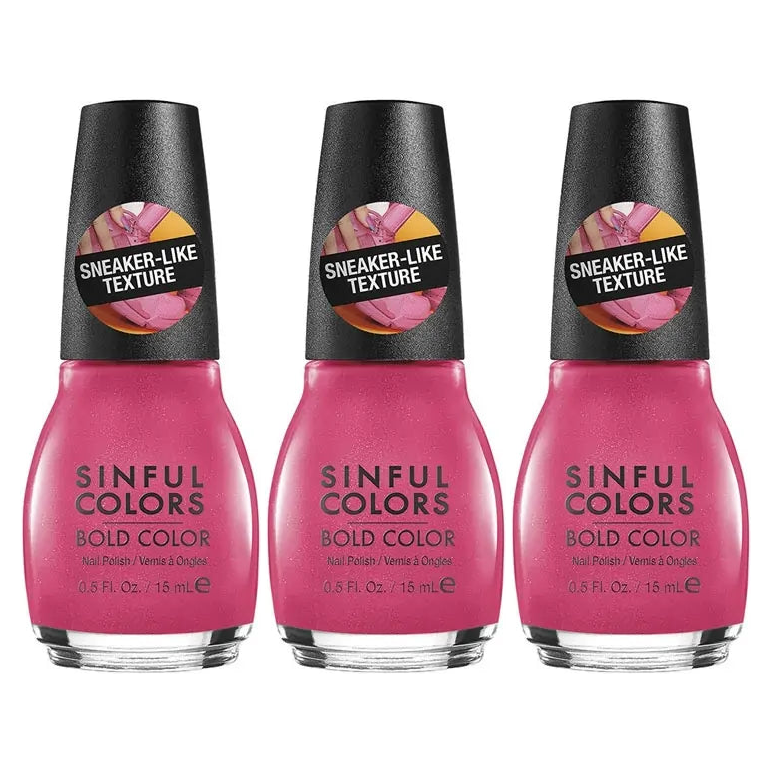 3x Sinful Colors 15ml Bold Colour Pink Sneaker Texture Nail Polish Pack - 2680 Fit Chick