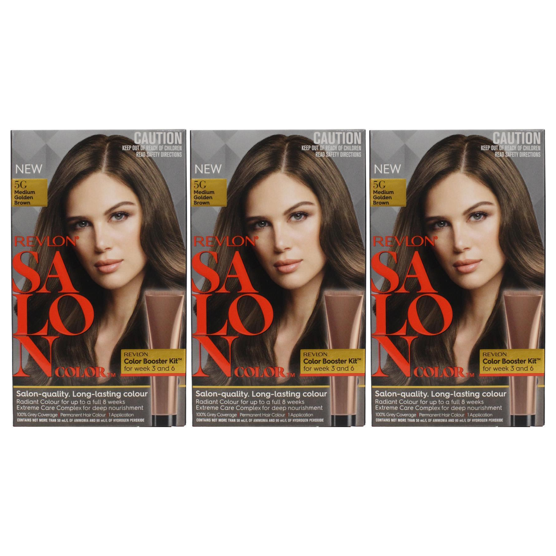 3x REVLON Salon Hair Colour 5G Medium Pack - Golden Brown