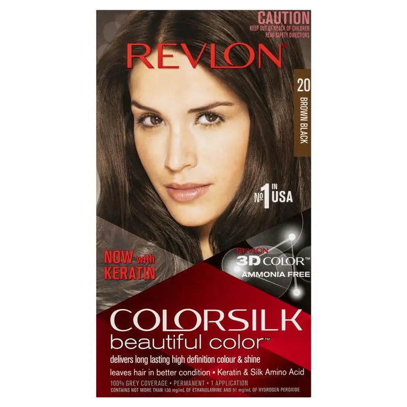 Revlon ColorSilk 20 Brown Black Permanent 3D Hair Colour w/ Keratin - Brown/Black