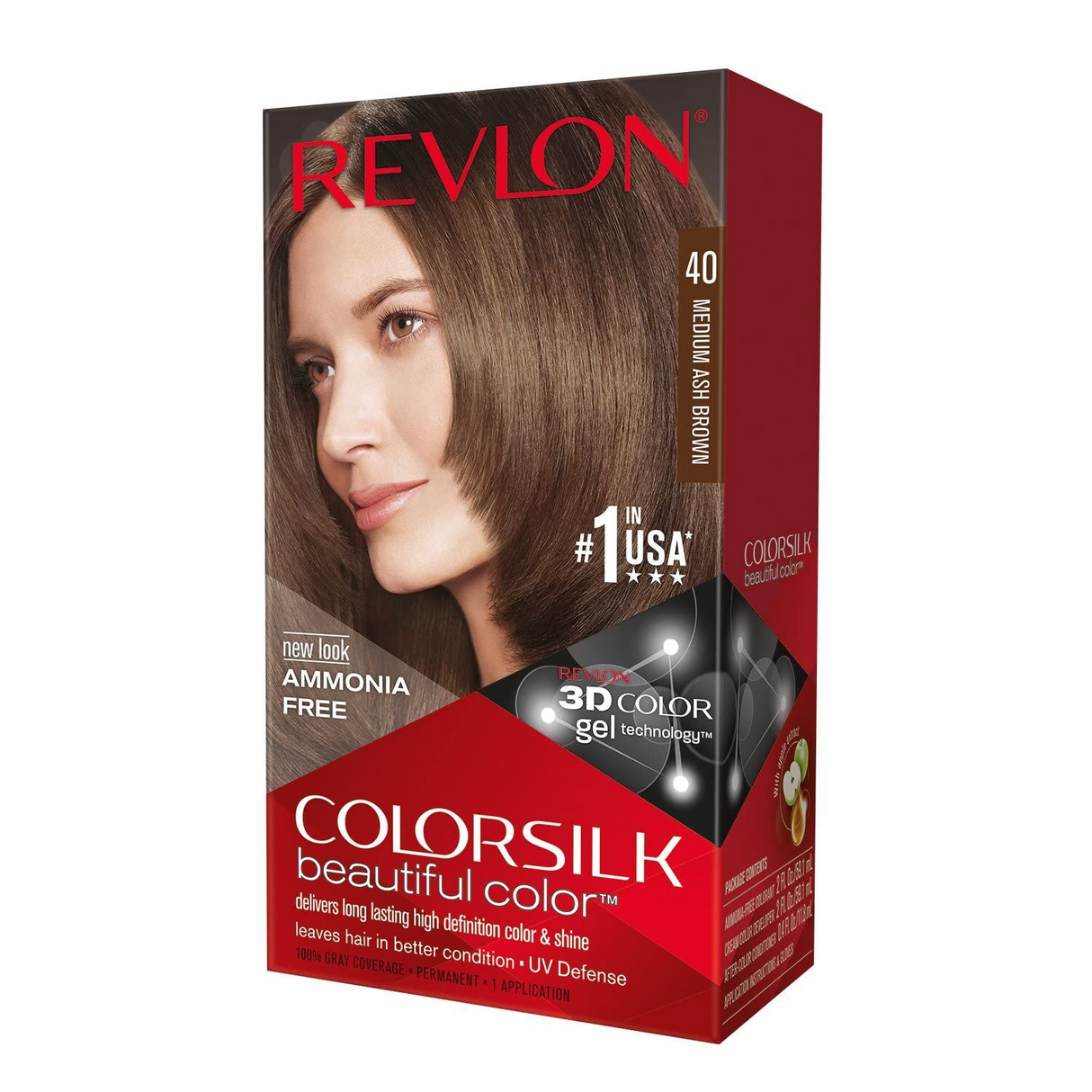 Revlon ColorSilk Beautiful 3D Permanent Hair Colour Keratin - 40 Medium Ash Brown