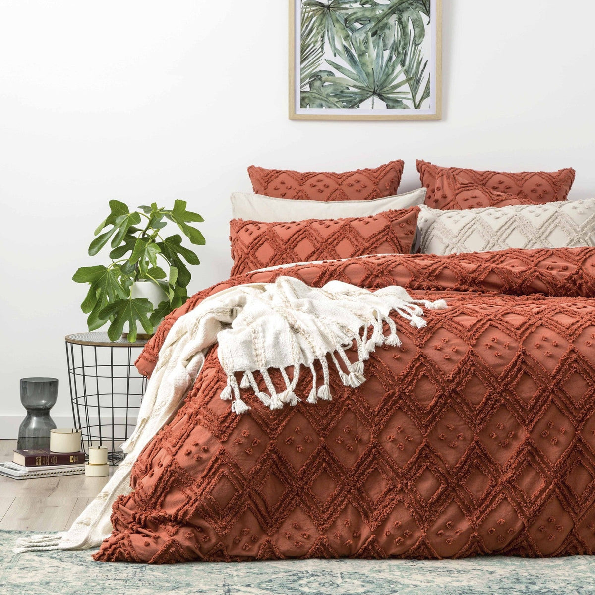 Park Avenue Medallion Vintage Washed Tufted Cotton Quilt Cover Set - Auburn