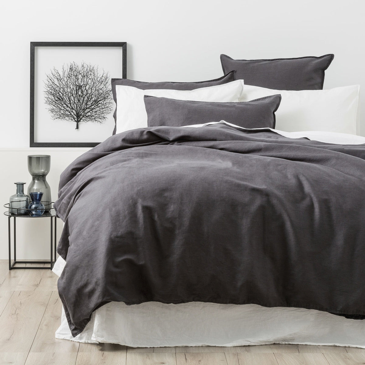Renee Taylor Cavallo Stonewashed French Linen Quilt Cover Set - Magnet