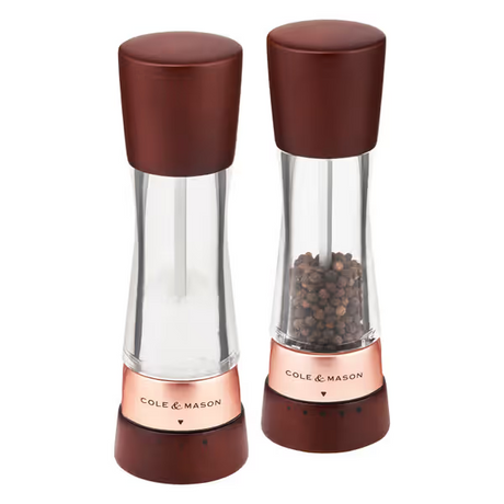 Cole & Mason Premium Derwent Salt & Pepper Shakers Mills Chestnut Rose Gold Gift Set