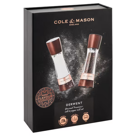 Cole & Mason Premium Derwent Salt & Pepper Shakers Mills Chestnut Rose Gold Gift Set