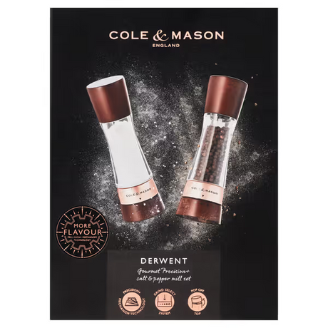 Cole & Mason Premium Derwent Salt & Pepper Shakers Mills Chestnut Rose Gold Gift Set
