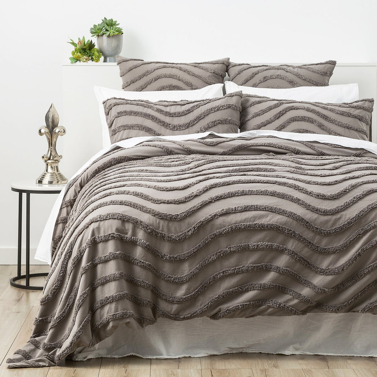 Cloud Linen Wave Vintage Washed Tufted Cotton Chenille Quilt Cover Set - Grey