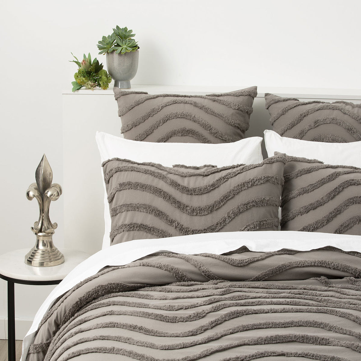 Cloud Linen Wave Vintage Washed Tufted Cotton Chenille Quilt Cover Set - Grey