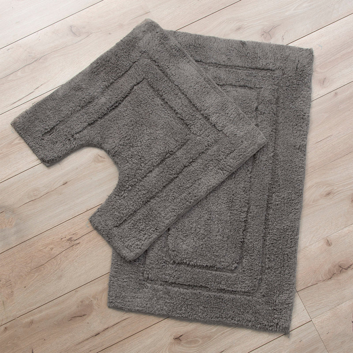 Renee Taylor 2200 GSM Tufted Cotton Bath Mat Set - Nickel (2 Piece with Contour Pedestal)