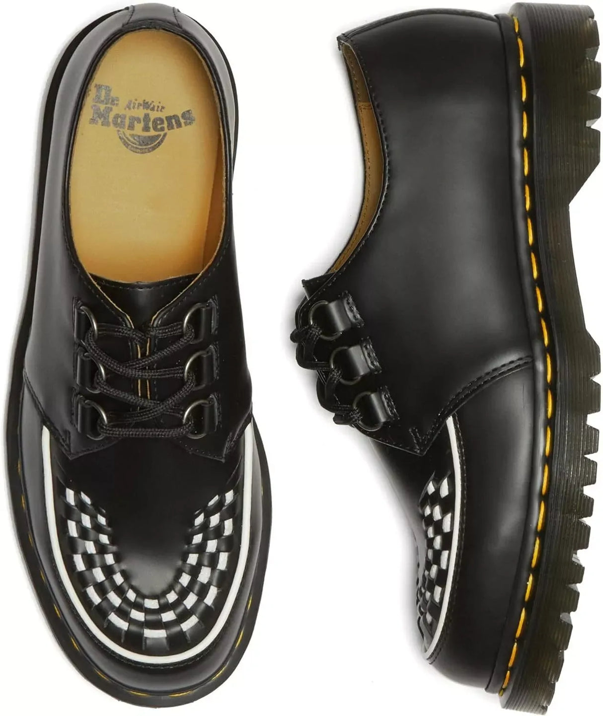 Dr. Martens Ramsey Platform Leather Creeper Oxford Shoes 3 Tie in Black Smooth
