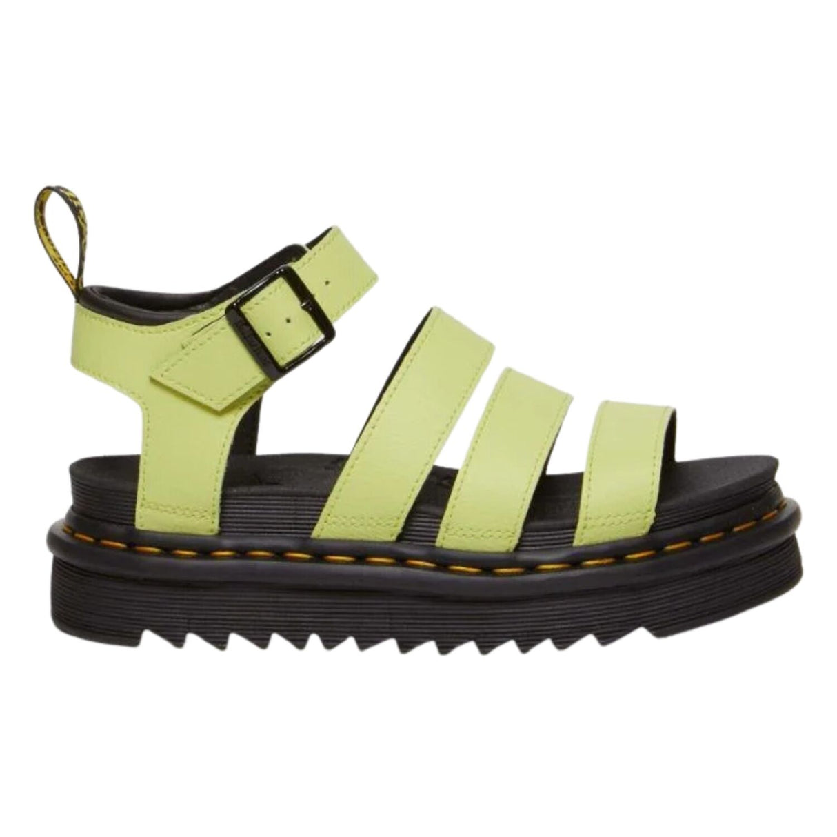 Dr. Martens Blaire 3 Strap Sandals Shoes in PU Coated Leather in Lime Green Athena