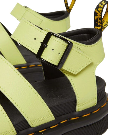Dr. Martens Blaire 3 Strap Sandals Shoes in PU Coated Leather in Lime Green Athena
