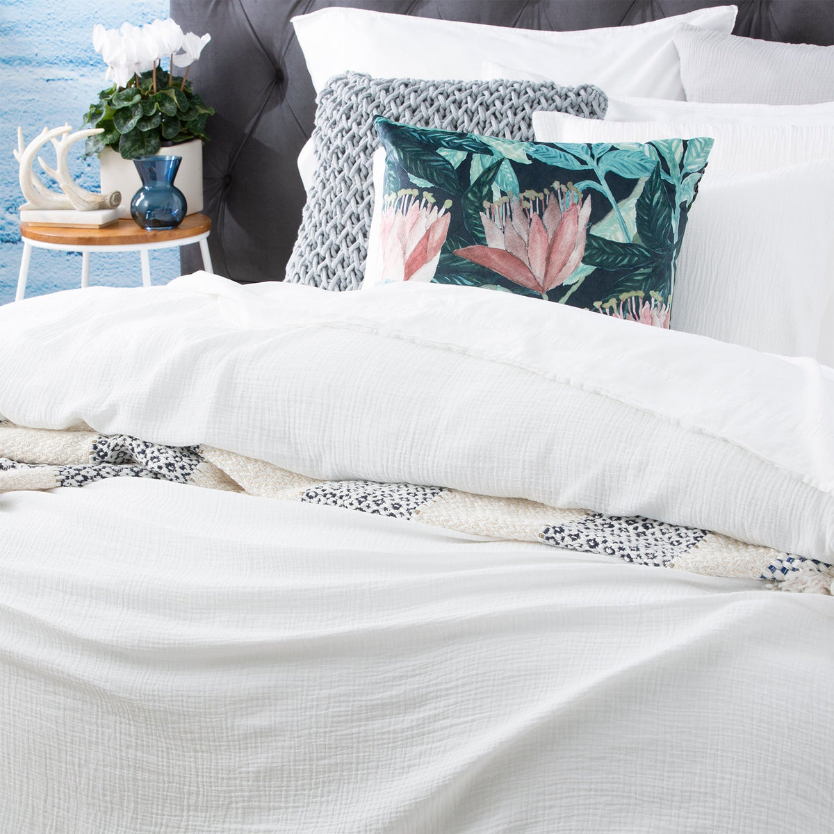 Renee Taylor Solana 250TC Washed Cotton Quilt Cover Set - White (OEKO-TEX Certified)