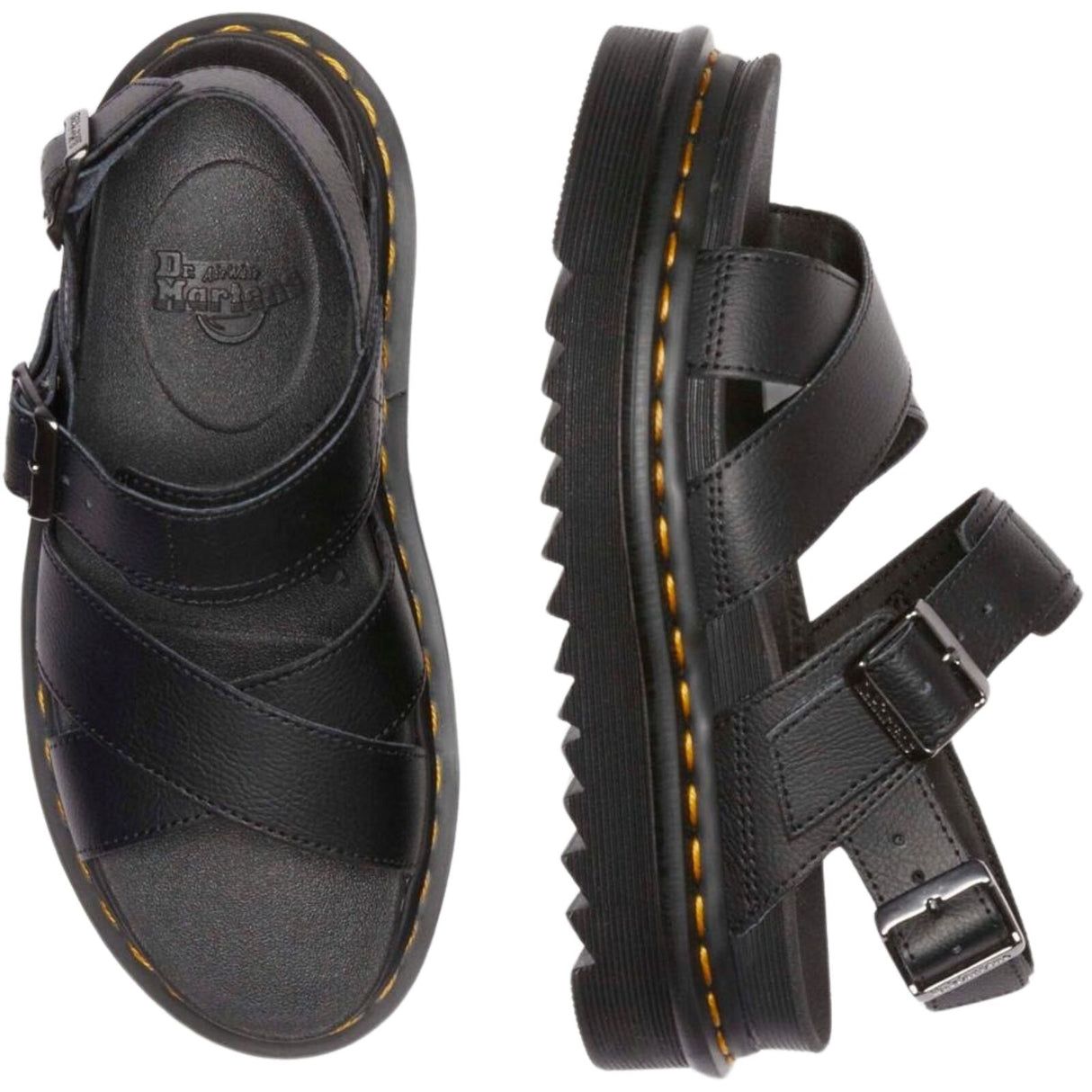 Dr. Martens Voss II Sandals Athena Leather Adjustable Straps EVA Sole in Black