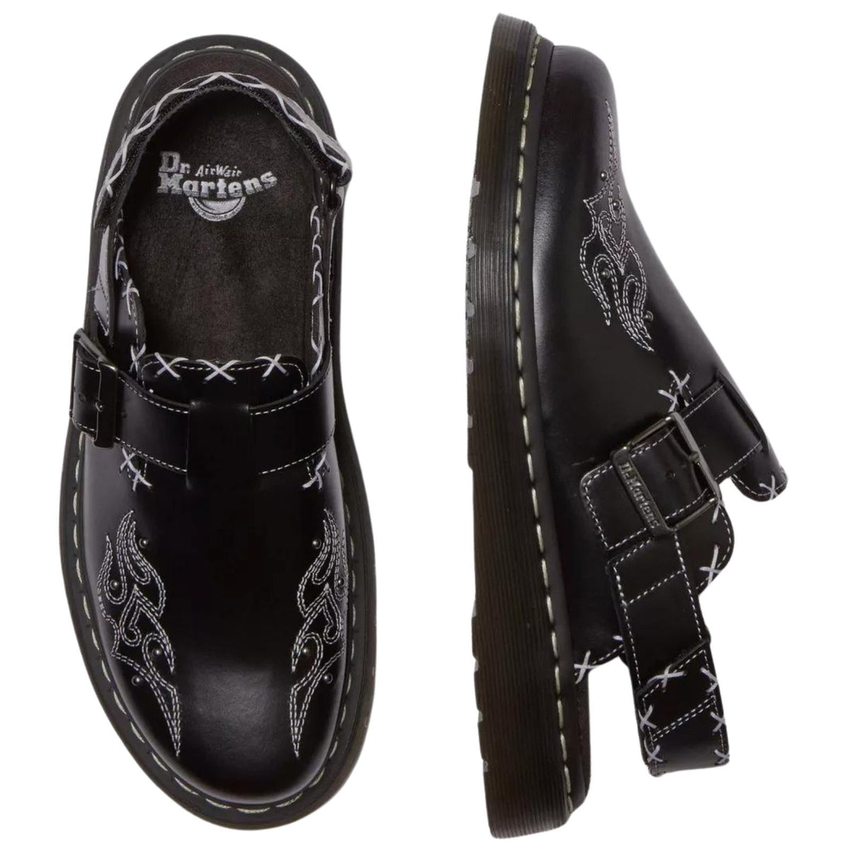 Dr. Martens Womens Jorge II Gothic Americana Leather Slingback Mules - Black (Clogs/Sandals)