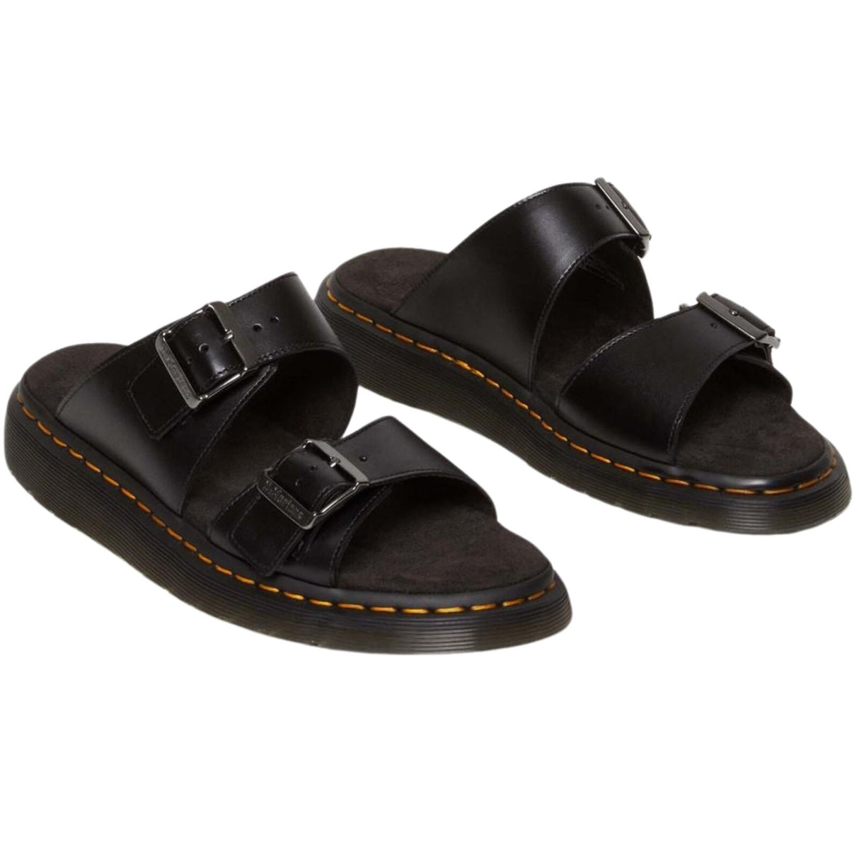 Dr. Martens Josef Analine Leather Slide Sandals Buckle Strap Comfort Footbed in Black