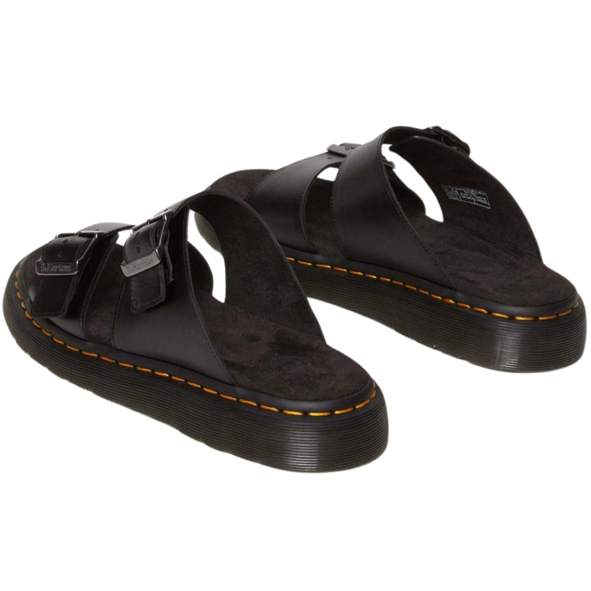 Dr. Martens Josef Analine Leather Slide Sandals Buckle Strap Comfort Footbed in Black