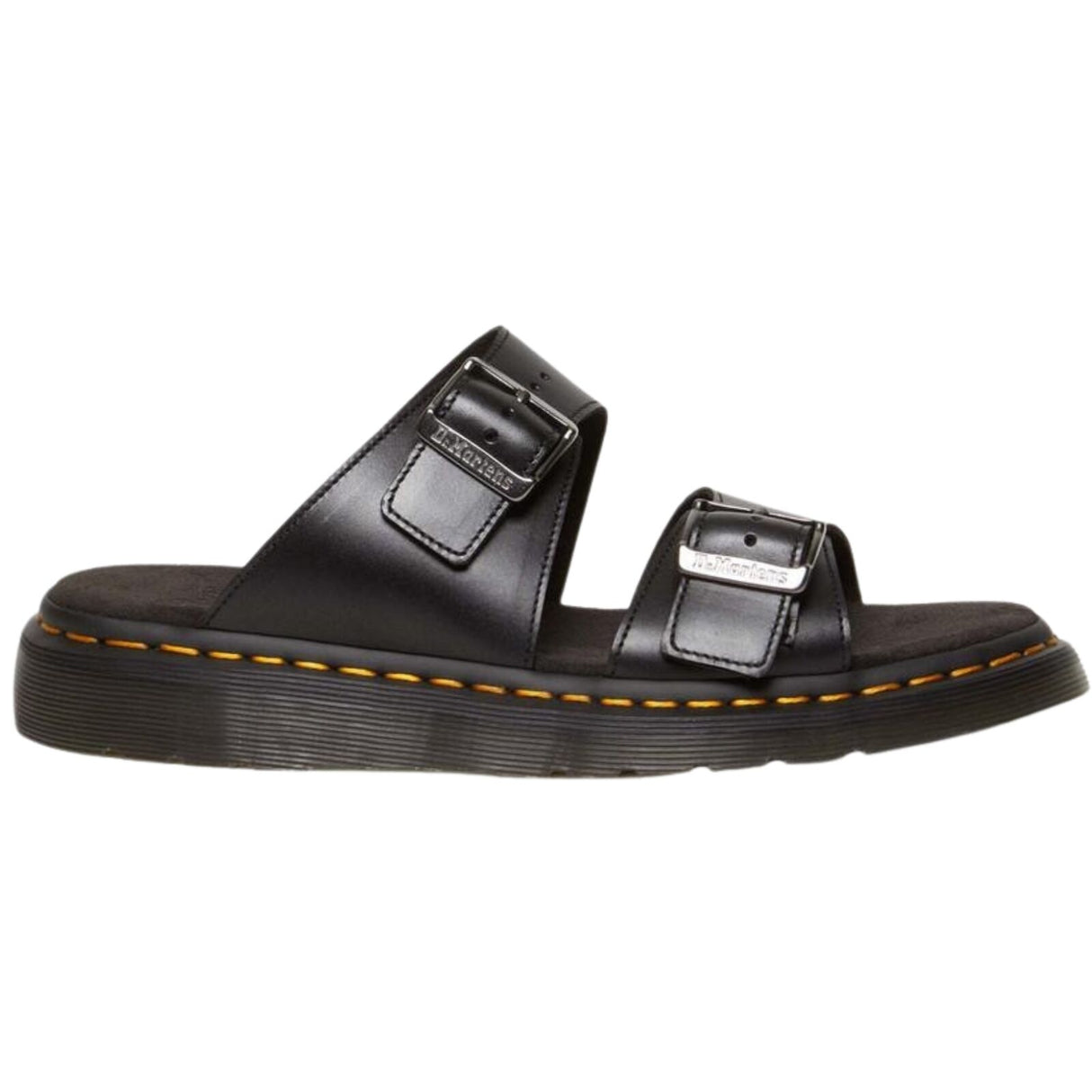 Dr. Martens Josef Analine Leather Slide Sandals Buckle Strap Comfort Footbed in Black