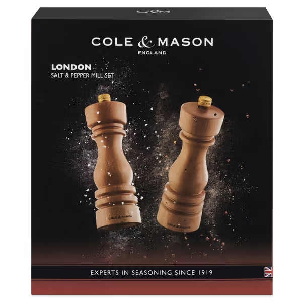 Cole & Mason London Salt & Pepper Shakers Mills Natural Beech Gift Set - 18cm