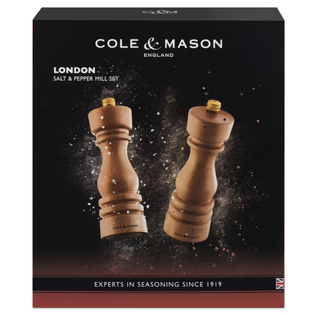 Cole & Mason London Salt & Pepper Shakers Mills Natural Beech Gift Set - 18cm