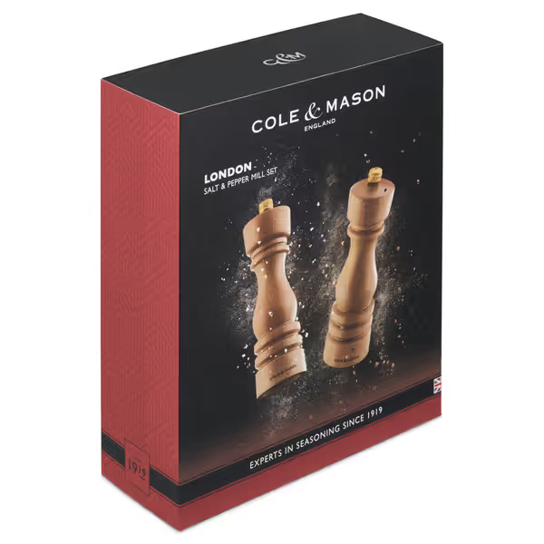 Cole & Mason London Salt & Pepper Shakers Mills Natural Beech Gift Set - 18cm