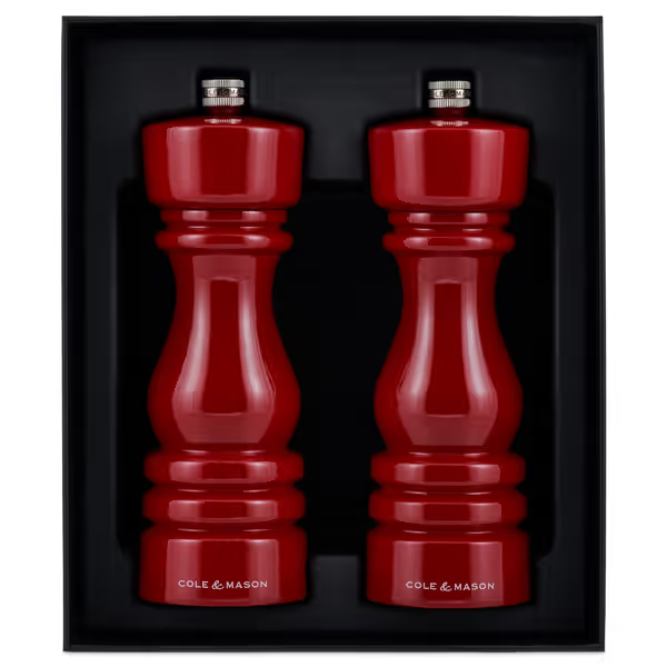 Cole & Mason London Salt & Pepper Shakers Mills Red Gloss Gift Set - 18cm