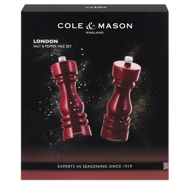 Cole & Mason London Salt & Pepper Shakers Mills Red Gloss Gift Set - 18cm