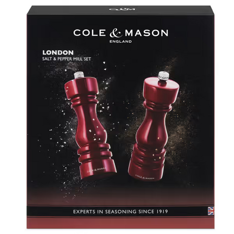 Cole & Mason London Salt & Pepper Shakers Mills Red Gloss Gift Set - 18cm