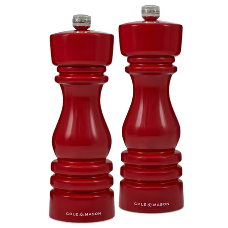 Cole & Mason London Salt & Pepper Shakers Mills Red Gloss Gift Set - 18cm