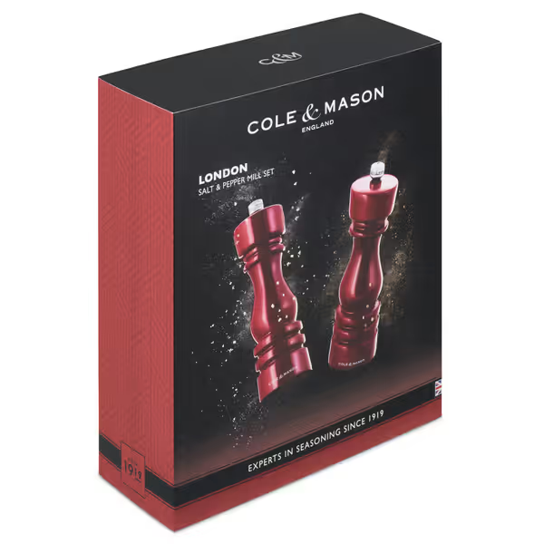 Cole & Mason London Salt & Pepper Shakers Mills Red Gloss Gift Set - 18cm