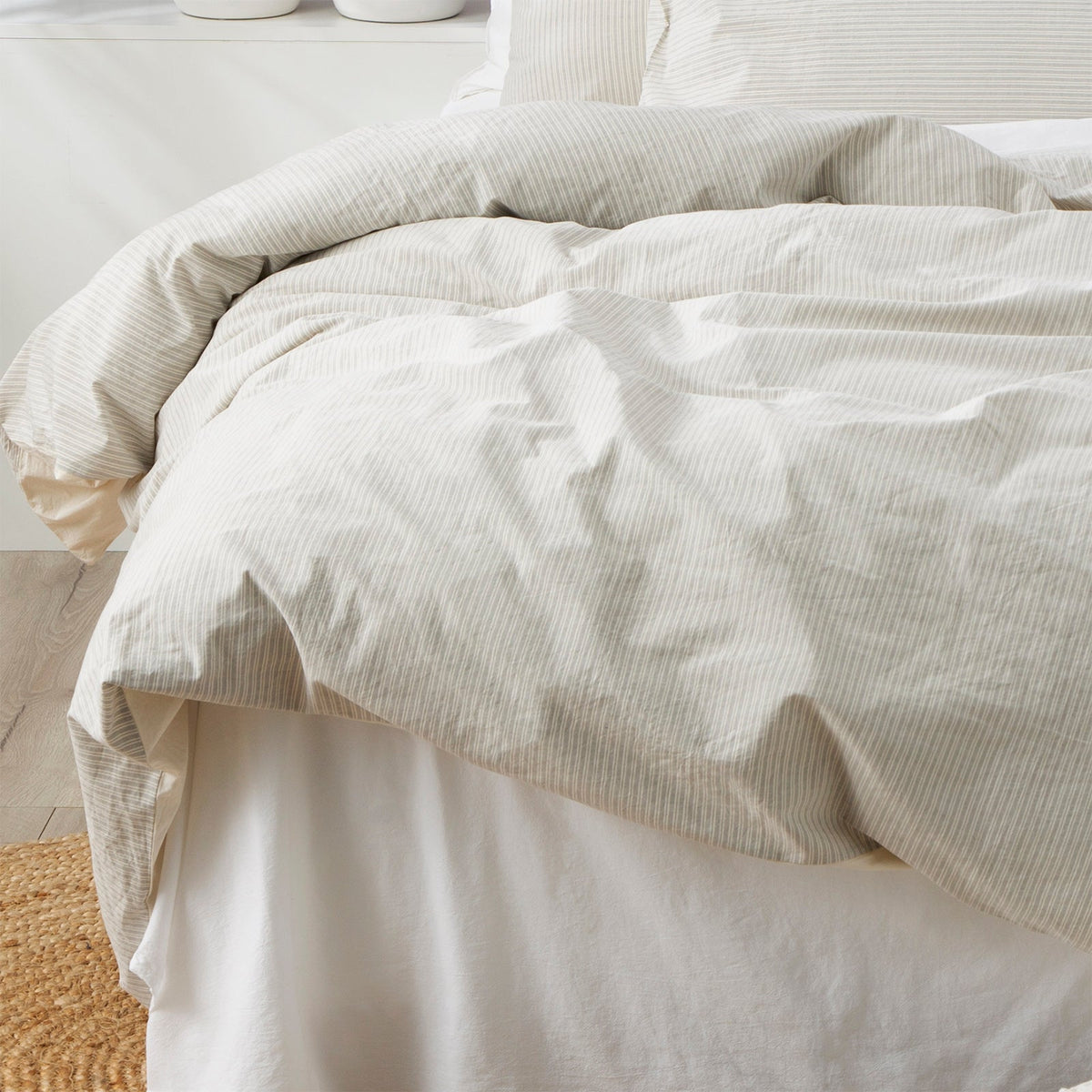 Renee Taylor Portofino Yarn Dyed Vintage Washed Cotton Quilt Cover Set - Moon Mist
