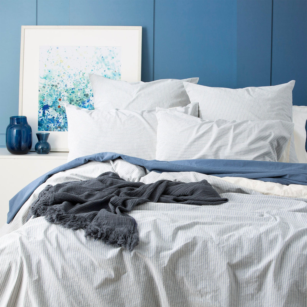 Renee Taylor Portofino Yarn Dyed Vintage Washed Cotton Quilt Cover Set - Blue
