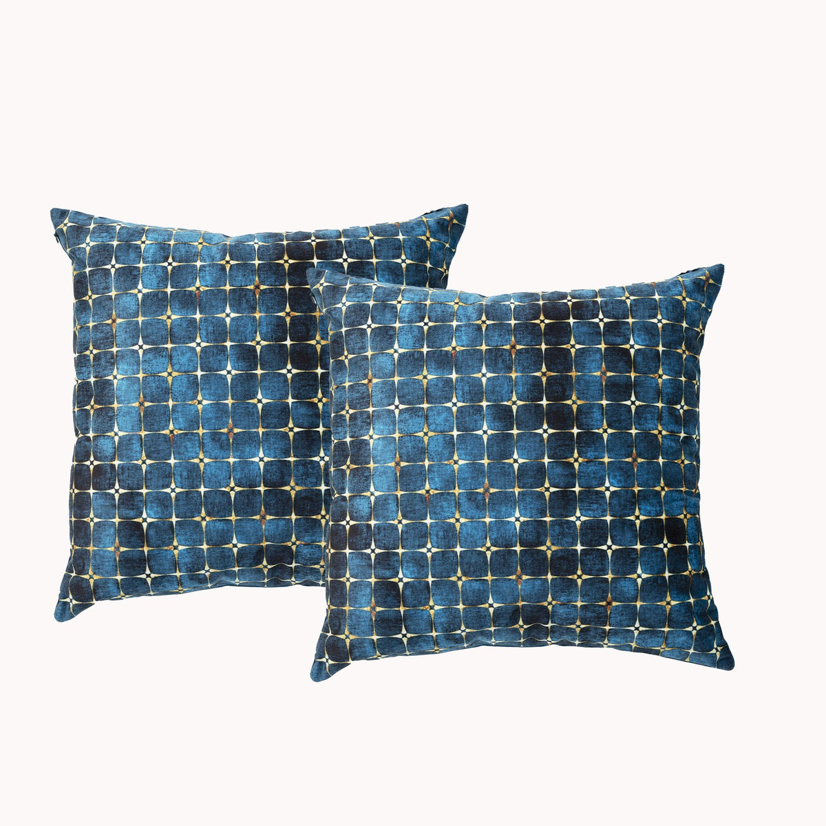 2x Renee Taylor Printed Poly Velvet Cushion - Cubic (Square Decorative Throw Pillow Twin Pack - 50 x 50cm)
