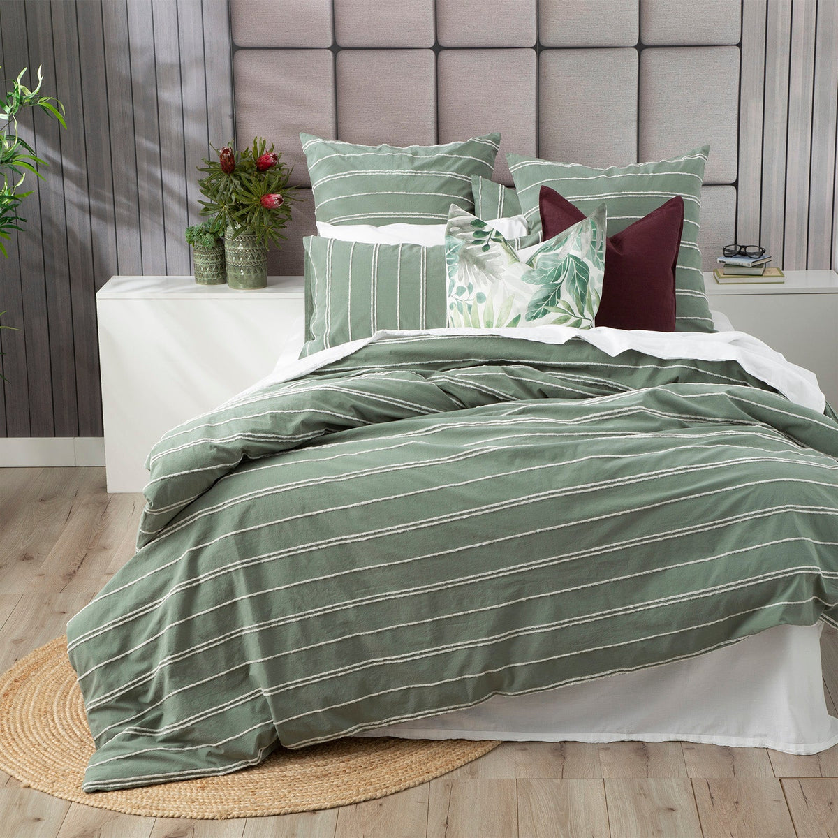 Renee Taylor Hudson Vintage Washed Cotton Chenille Quilt Cover Set - Sage