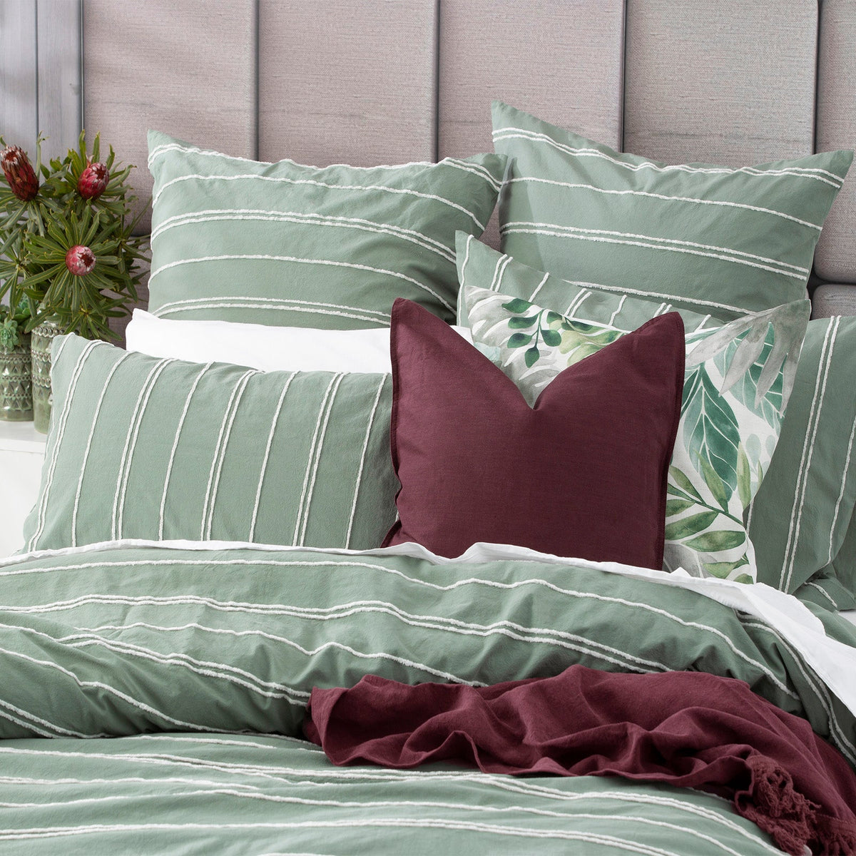 Renee Taylor Hudson Vintage Washed Cotton Chenille Quilt Cover Set - Sage