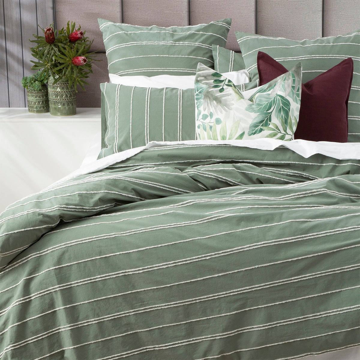 Renee Taylor Hudson Vintage Washed Cotton Chenille Quilt Cover Set - Sage