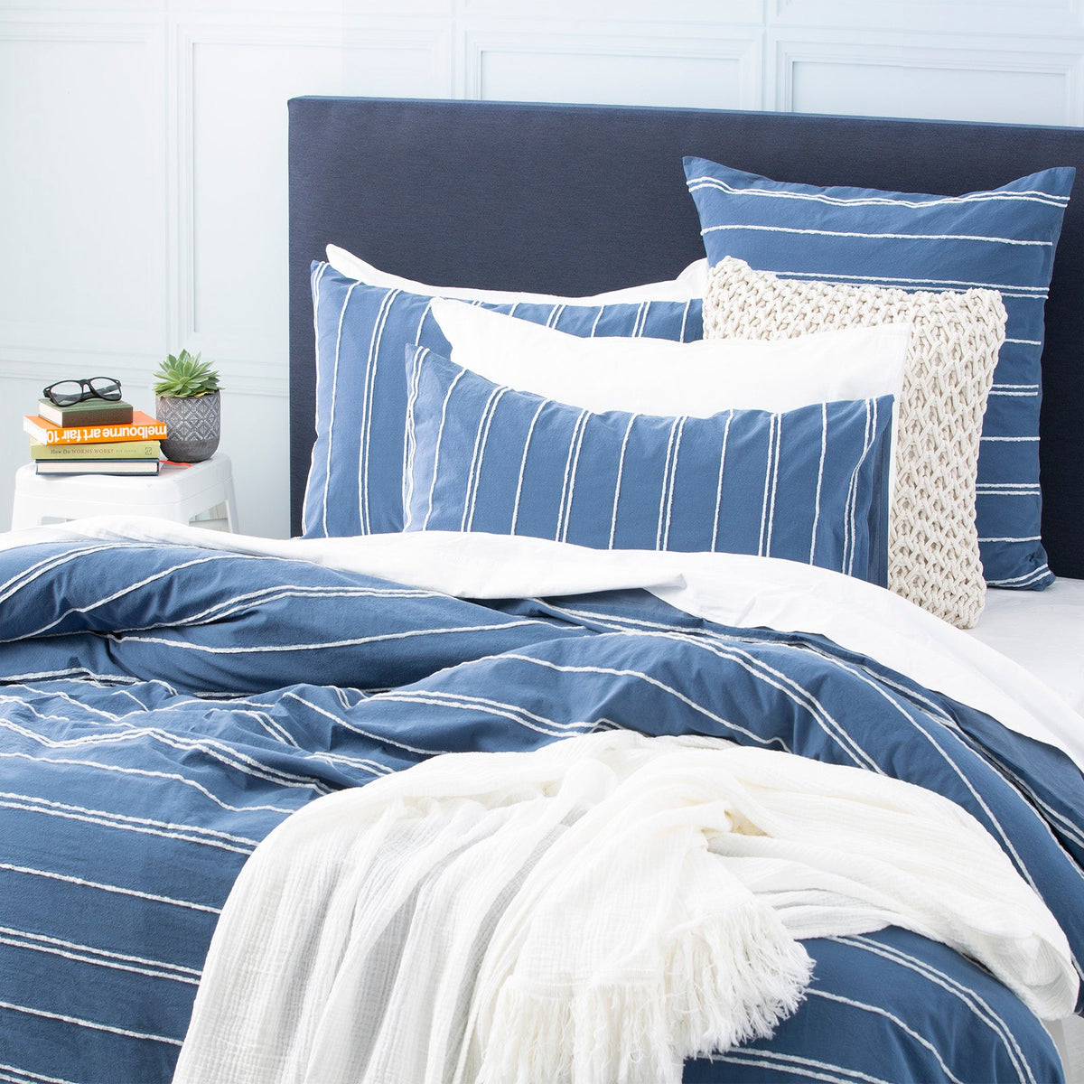 Renee Taylor Hudson Vintage Washed Cotton Chenille Quilt Cover Set - Blue