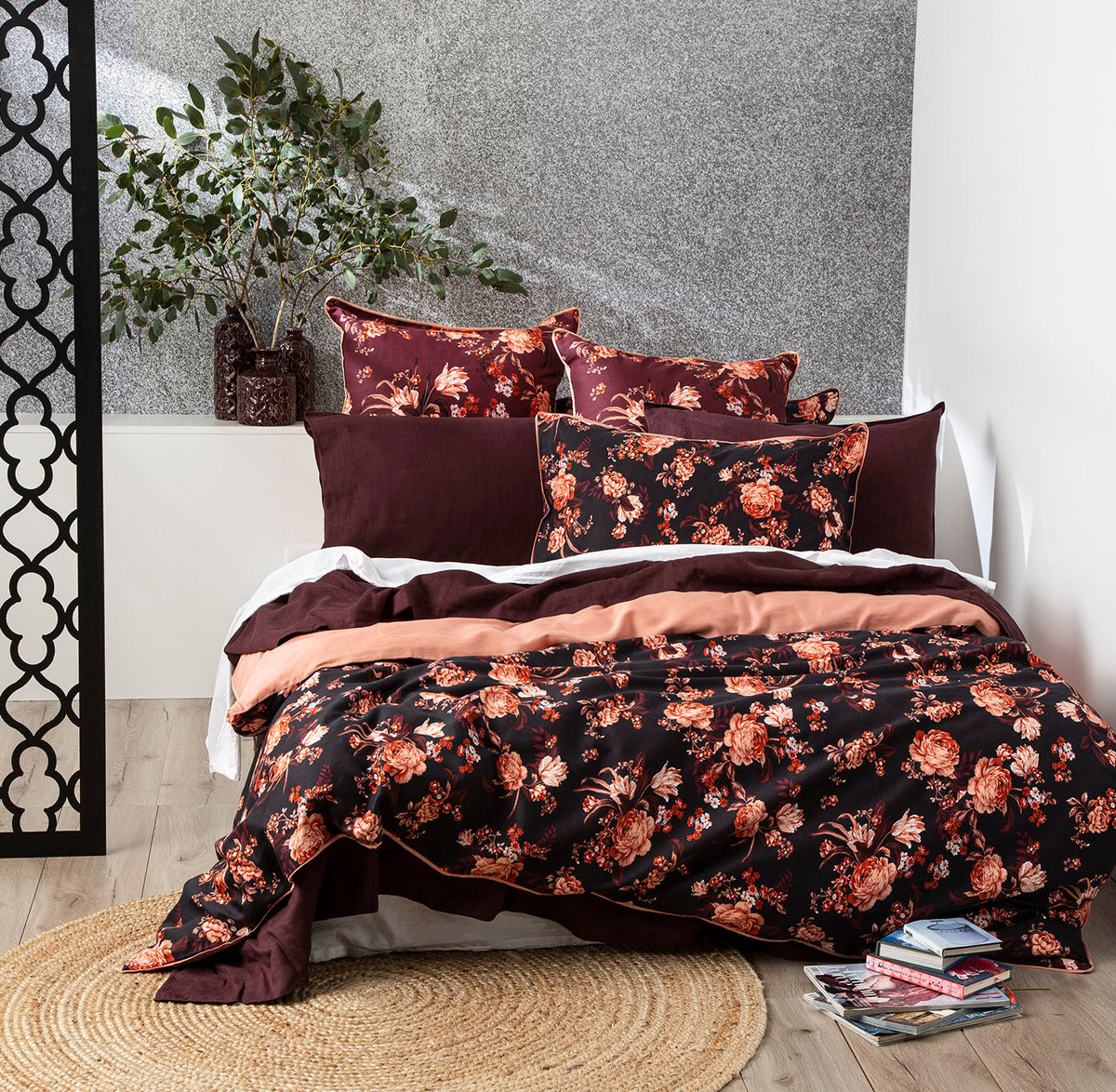 Renee Taylor Florence 300TC Cotton Quilt Cover Set - Plum (OEKO-TEX Certified)