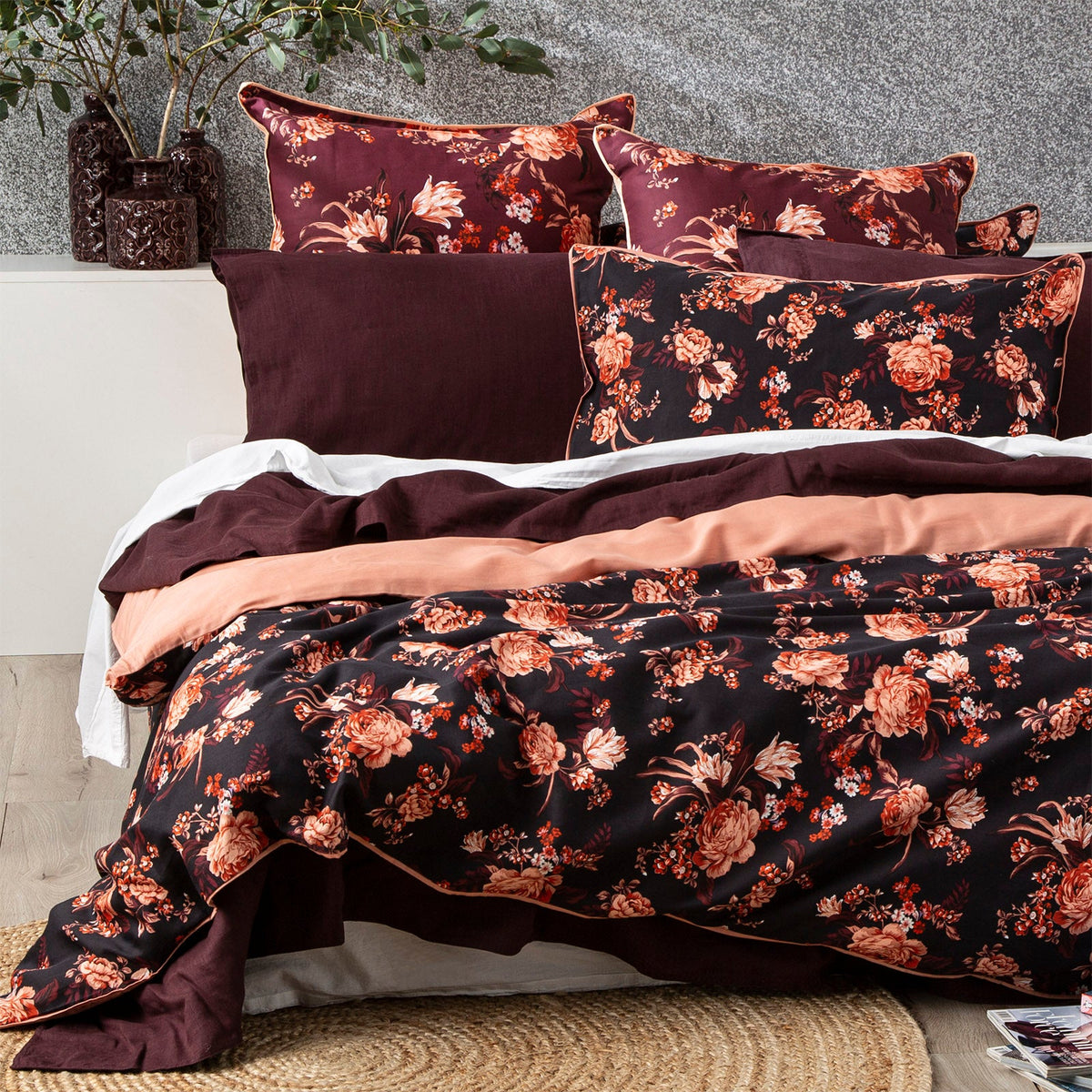 Renee Taylor Florence 300TC Cotton Quilt Cover Set - Plum (OEKO-TEX Certified)
