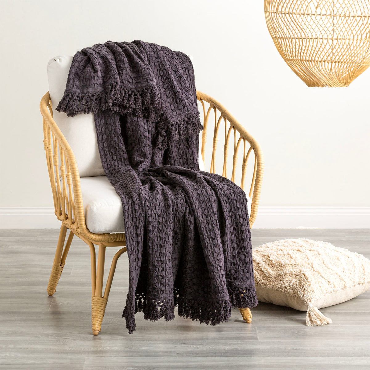 Renee Taylor Alysian Textured Cotton Decorative Throw Blanket - Magnet (130 x 200cm)