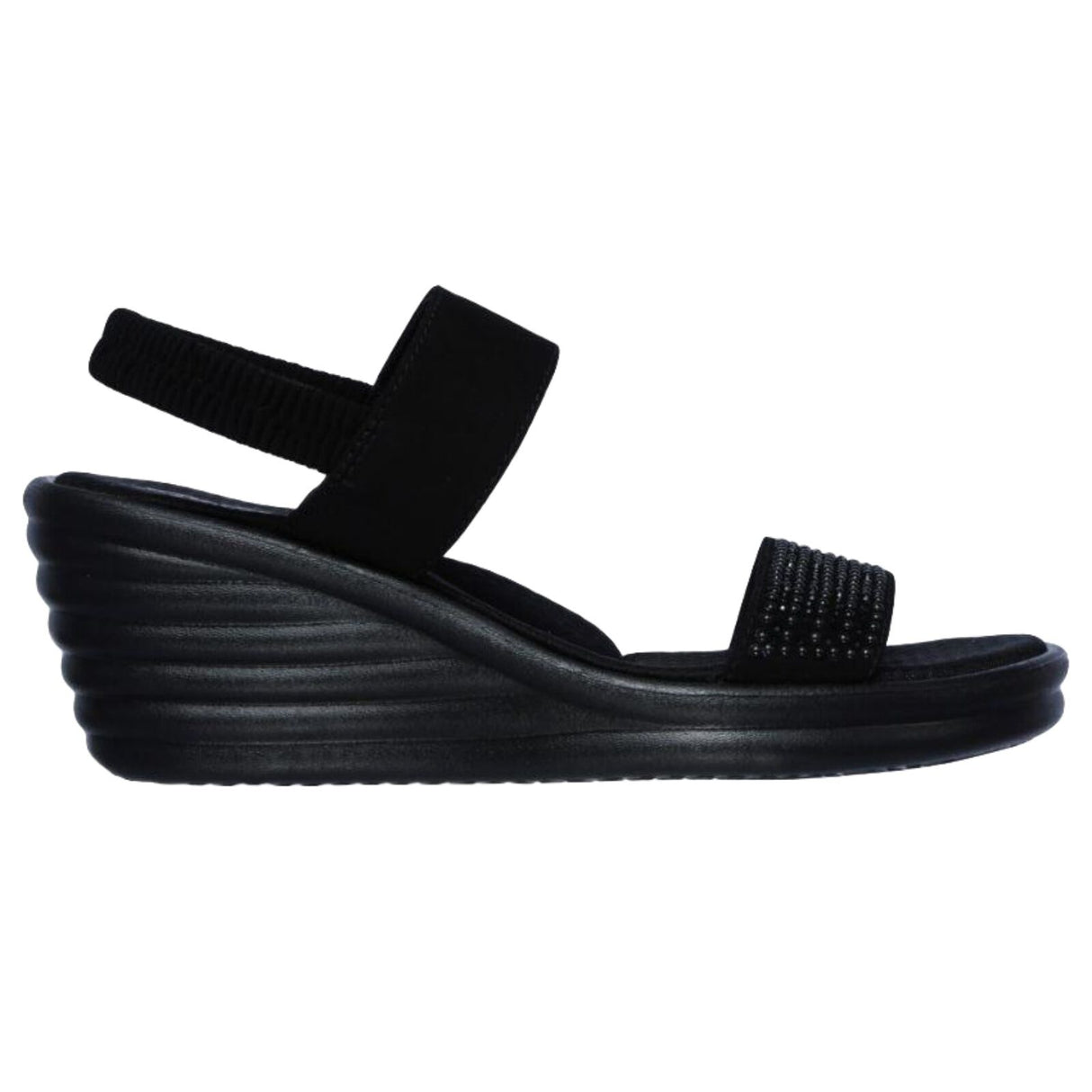 Skechers Women's Rumbler Wave Heels Summer Glam Game Shoes - Black/Black