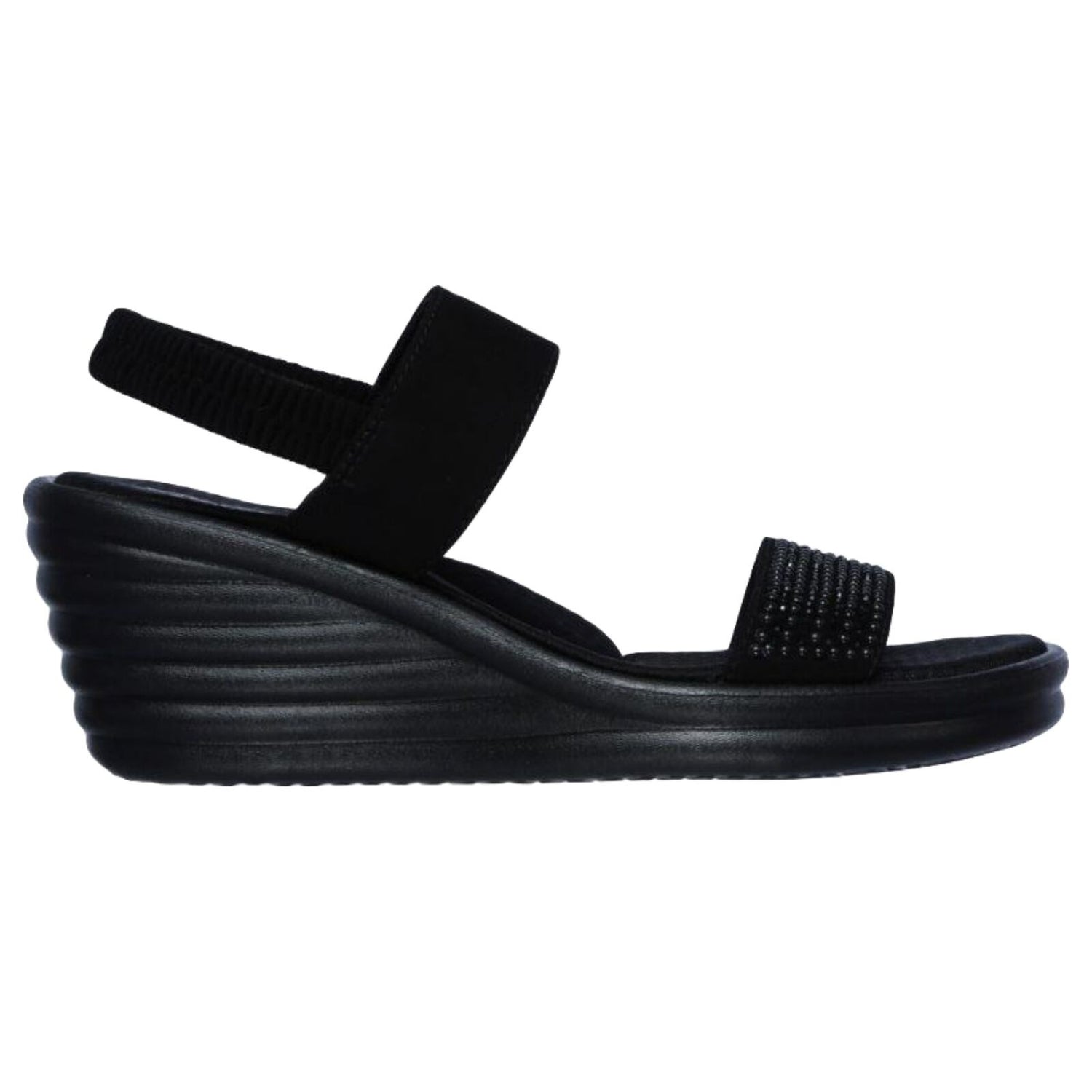 Skechers Women's Rumbler Wave Heels Summer Glam Game Shoes - Black/Black