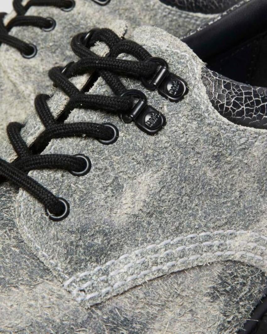 Dr. Martens 8053 5 Eye Stonewashed Hairy Suede Casual Shoes in Black/Grey