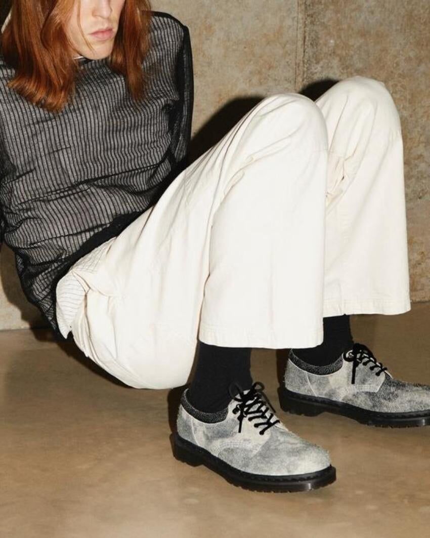 Dr. Martens 8053 5 Eye Stonewashed Hairy Suede Casual Shoes in Black/Grey