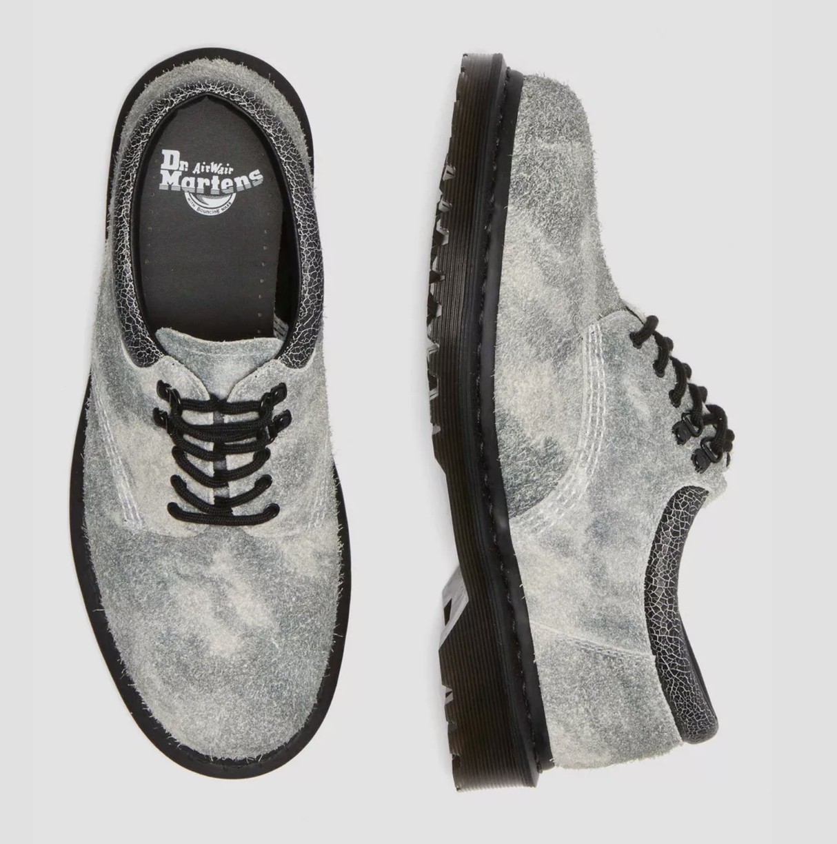 Dr. Martens 8053 5 Eye Stonewashed Hairy Suede Casual Shoes - Black/Grey