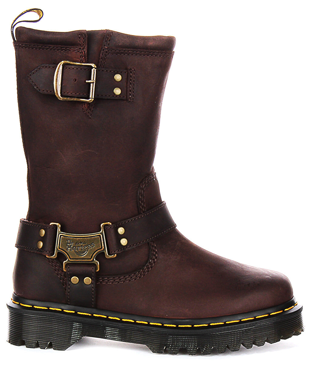 Dr. Martens Anistone Hi Biker Boots Leather Goodyear Welt Bex Sole in Brown