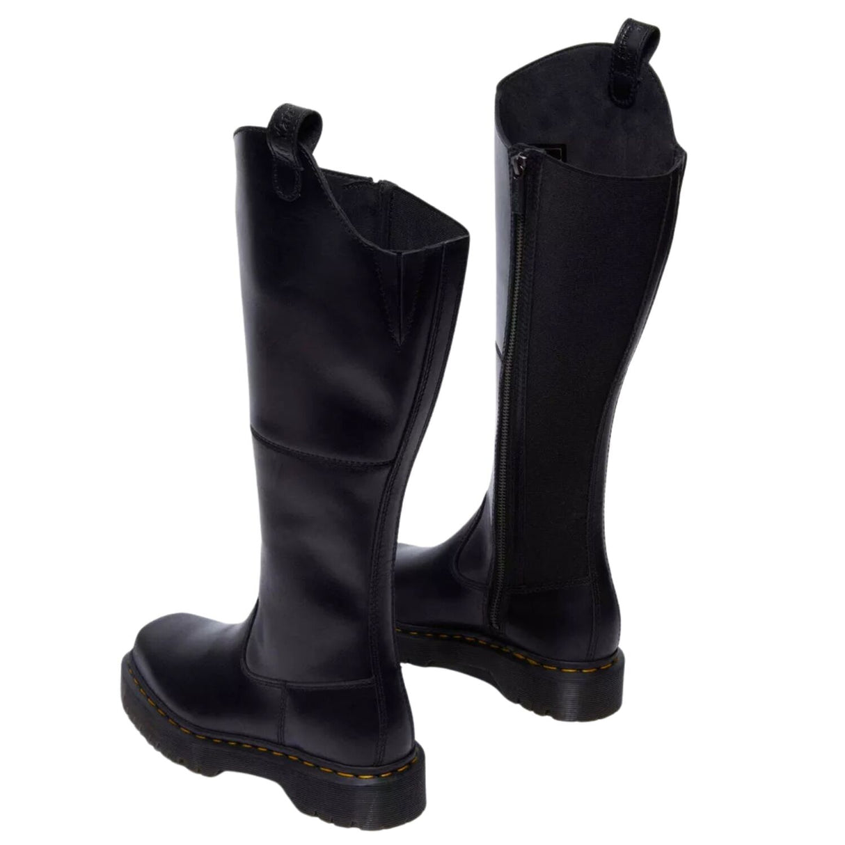 Dr. Martens Amaayah Hi Riding Boots Orleans Leather Tall Bex Sole Square Toe in Black