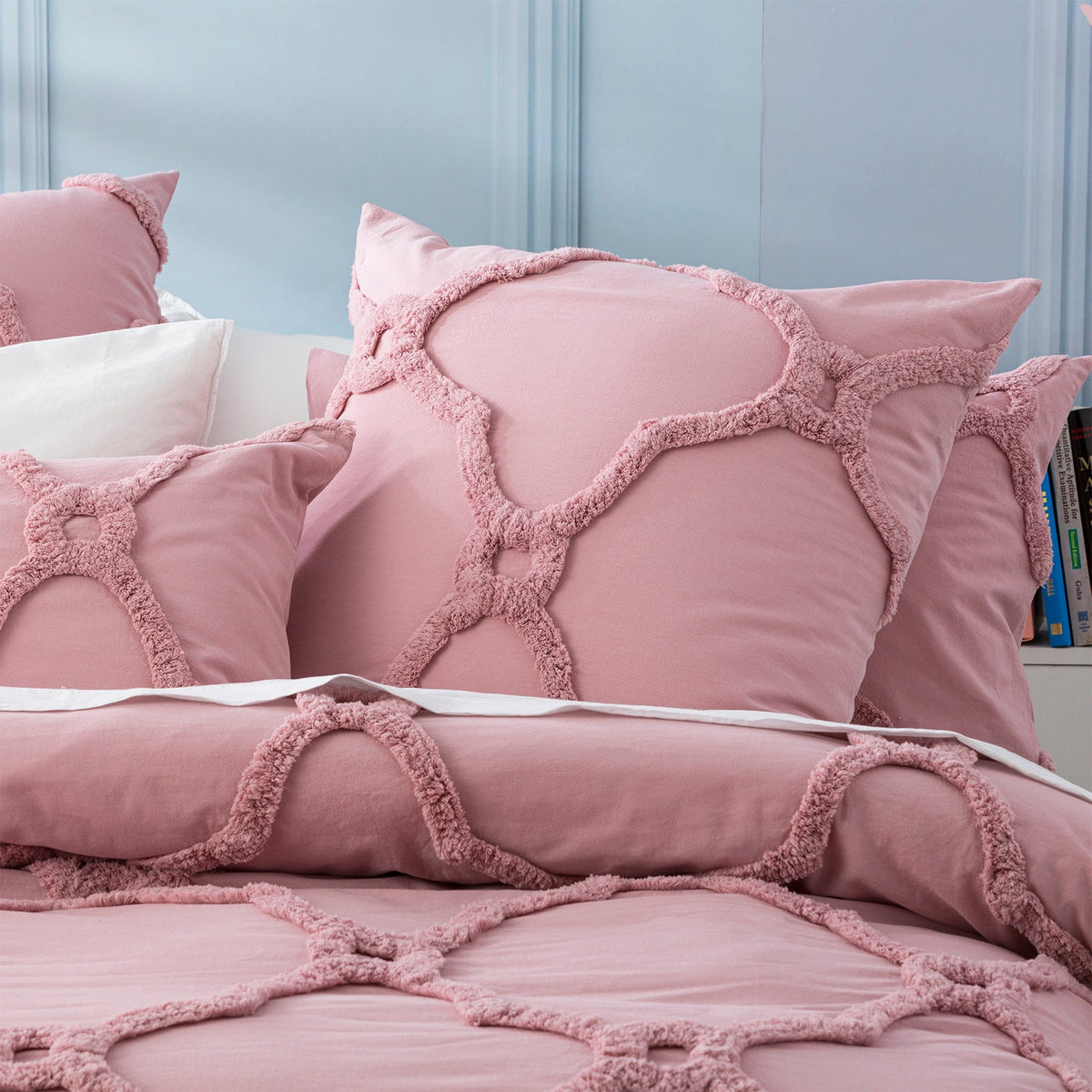 Renee Taylor Moroccan Vintage Washed Tufted Cotton Chenille Quilt Cover Set - Blush